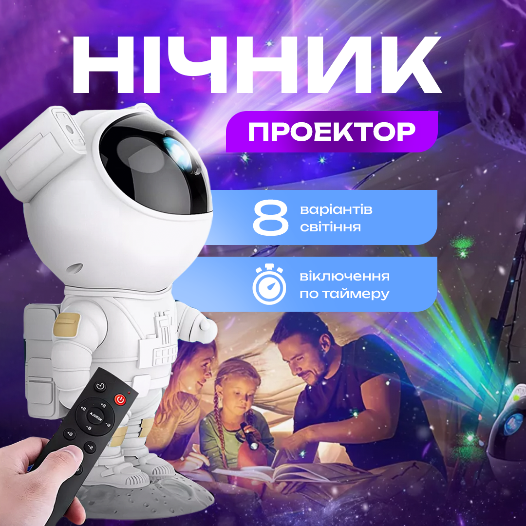 Нічник проектор зоряне небо Астронавт 8 режимів з пультом Нічник проектор зоряне небо Астронавт 8 режимів з пультом
